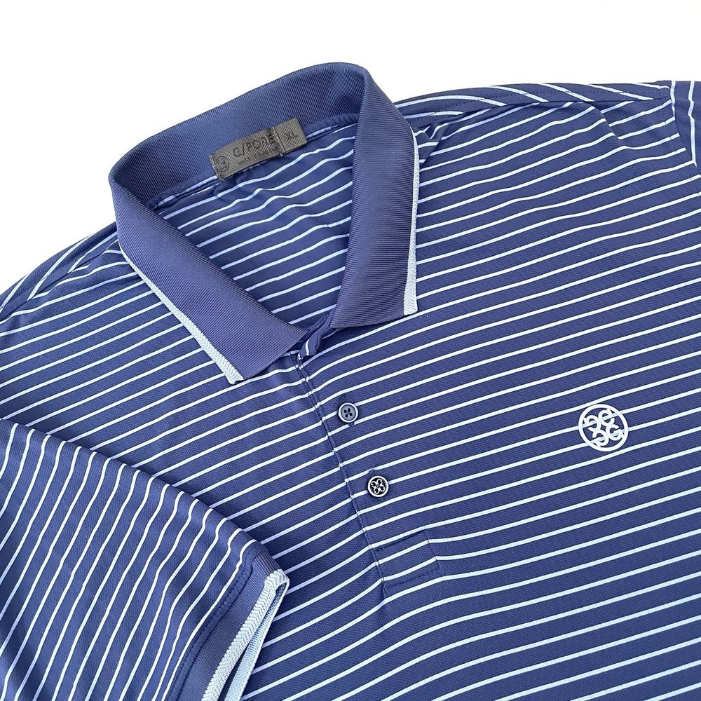 G/FORE Perforated Striped Golf Polo XL‎ Blue Lightweight Stretch Breathable